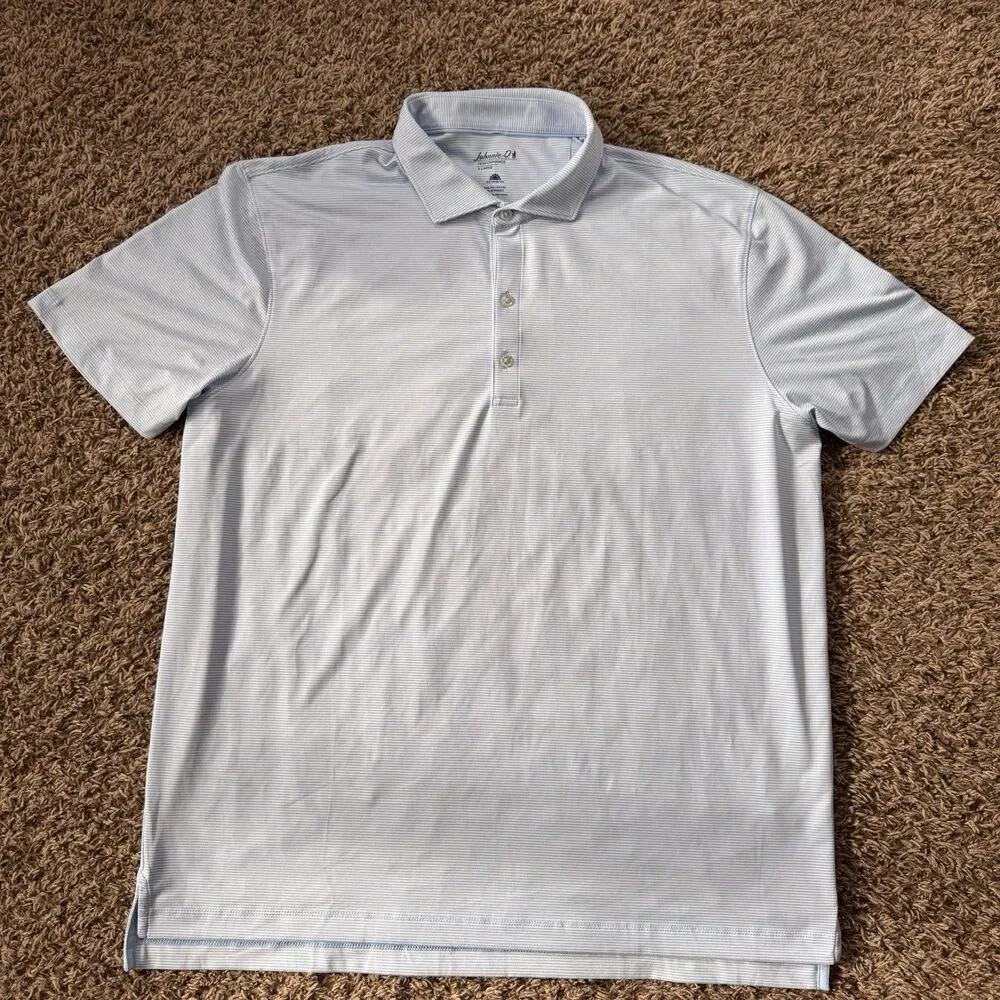 Johnnie-O Gulf Blue Striped Performance Jersey Polo Lyndonn Mens Size XL UPF 50 - Picture 1 of 8